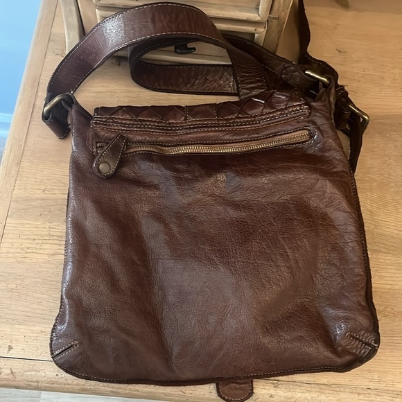 Civico 93 Bag Crossbody Woven Leather Italy Adjustable Strap Brass Hardware - Picture 4 of 13